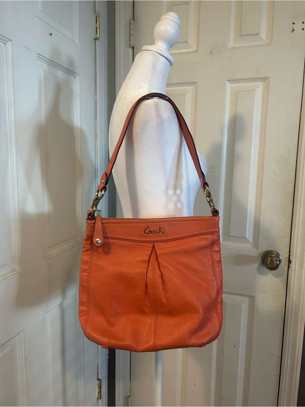 Coach Ashley Orange Leather Hobo Bag With Convertible Crossbody Strap